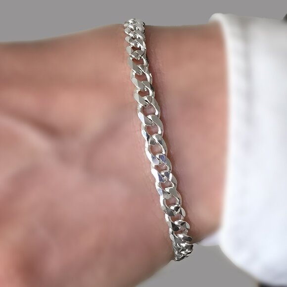 Curb Bracelet 925 Sterling Silver Italy 7.5in, Layering Stackable bracelet - Picture 1 of 8